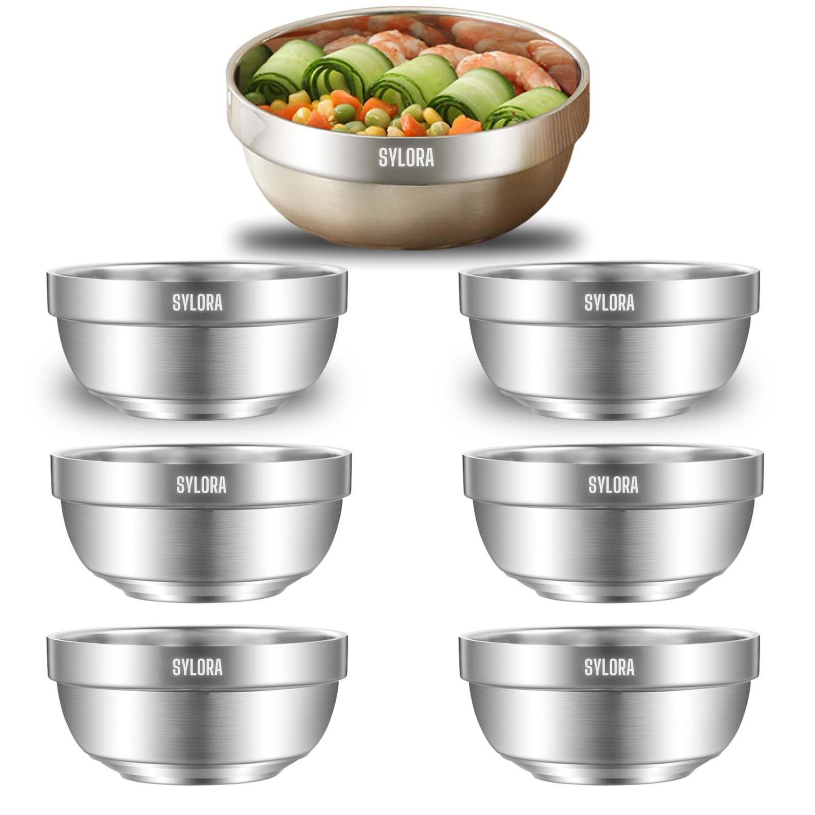 MANGOCO 6 Pack 304 Stainless Steel Bowls – Modern, Contemporary Style, 12 oz Cap