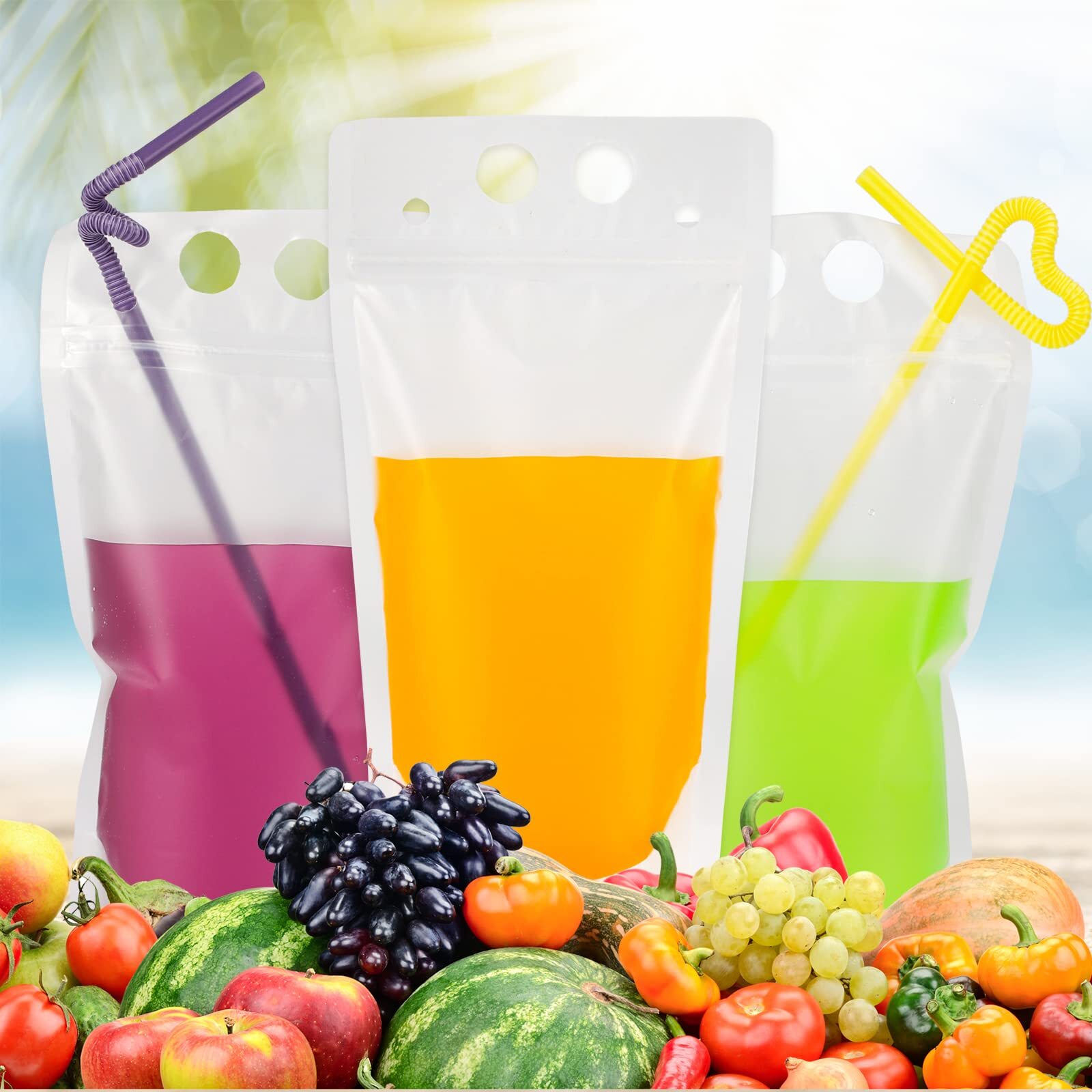 200pcs Drink Pouches Drink Pouches With 200 Straws Juice Pouches Smoothie Pouche