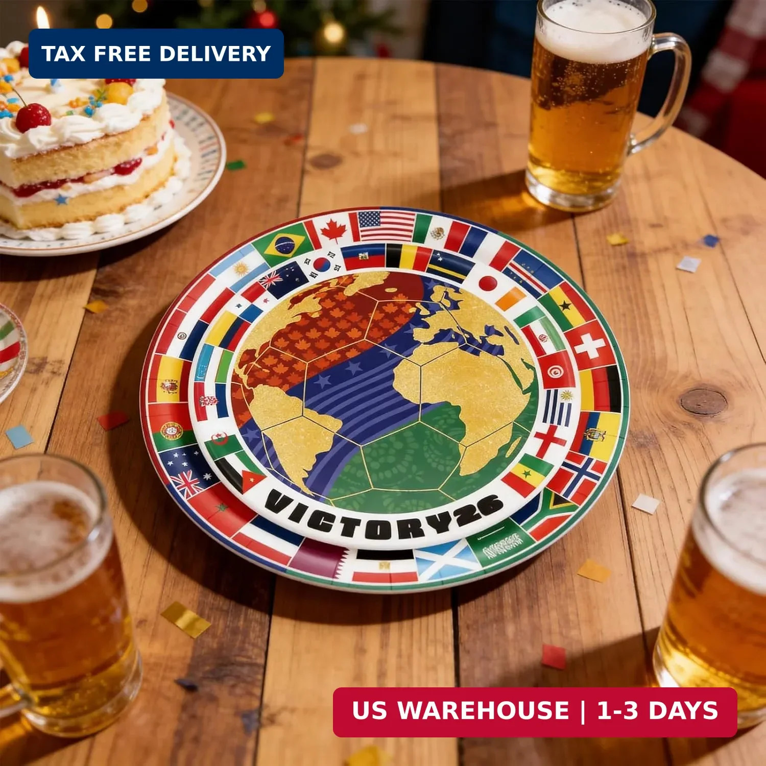 20Pcs 2026 World Soccer Match Theme Paper Plate Set 9 Inch Disposable Party Plat