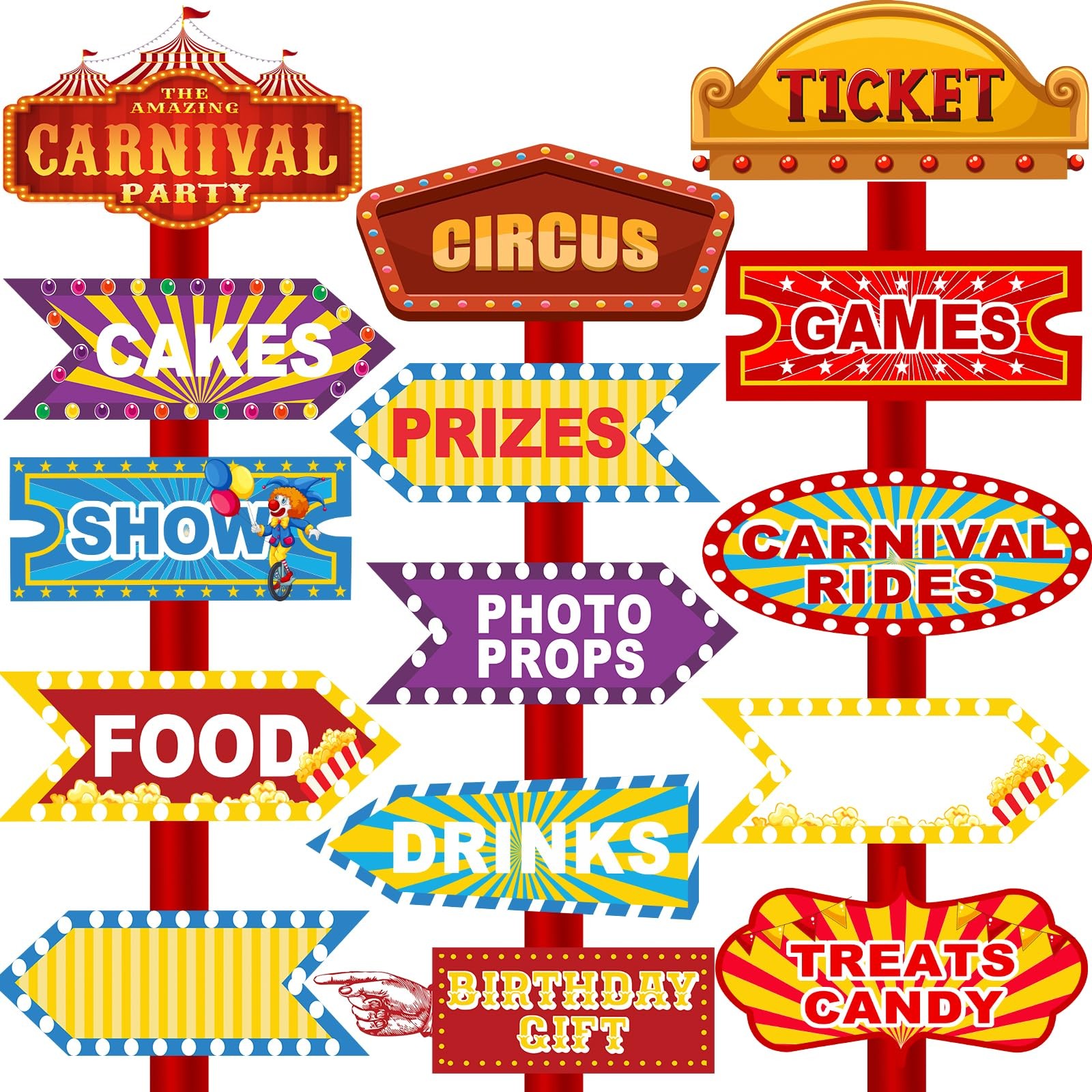 30 Pieces Circus Carnival Party Decoration Directional Signs Decor Theme
