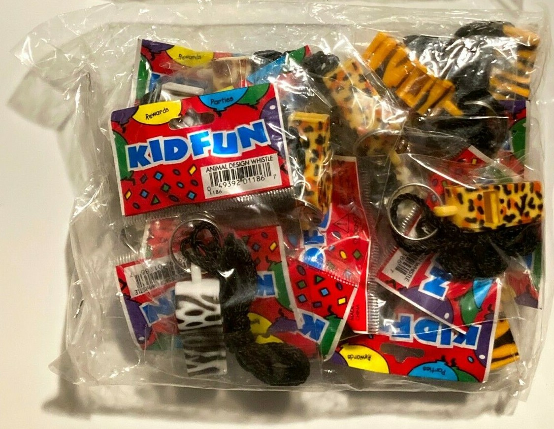 Kidfun 12-Pack Animal Design Whistle Necklace Tiger Cougar Zebra Cheetah Giraffe