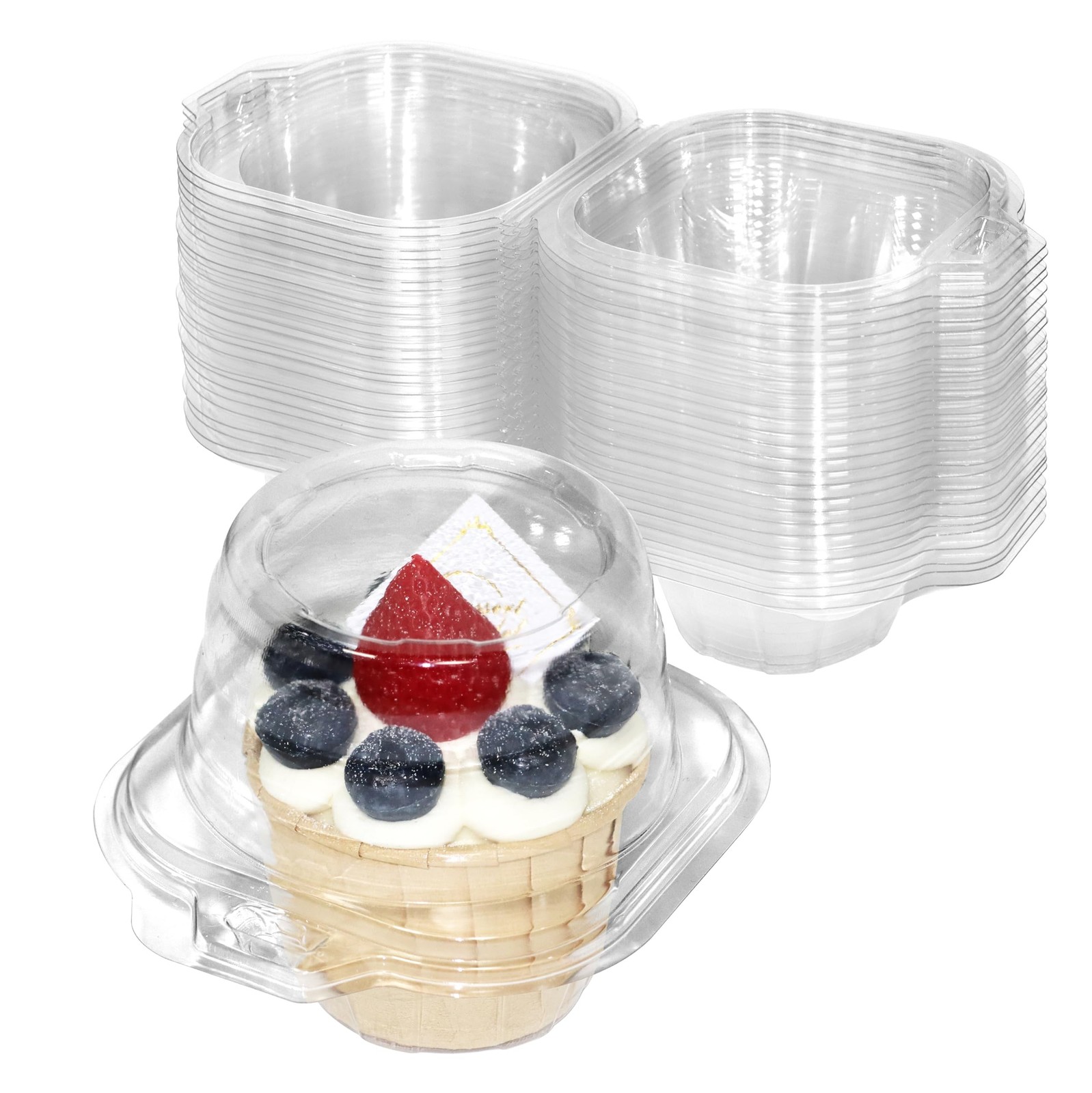 50 Pack Individual Cupcake Containers, Plastic Cupcake Boxes with Lids, Stack…