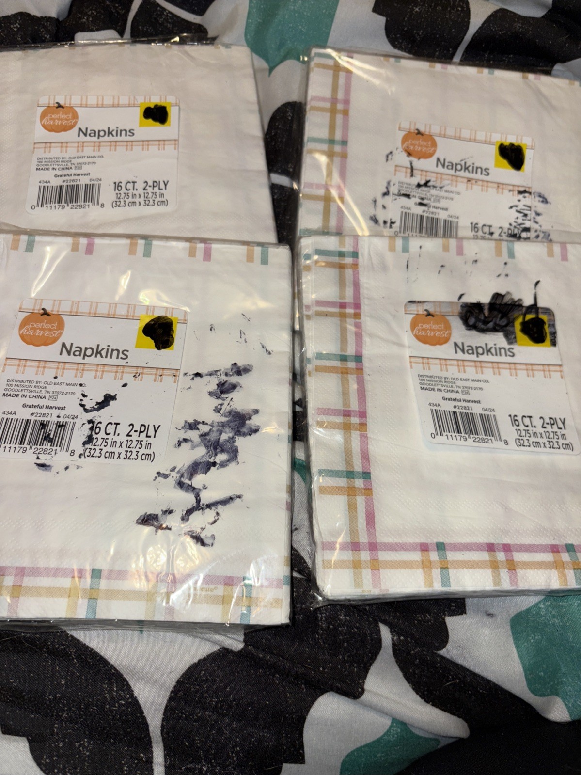 PERFECT HARVEST Paper Dinner Napkins 16ct ALL OCCASION Plaid Pastel Colors 6 pks