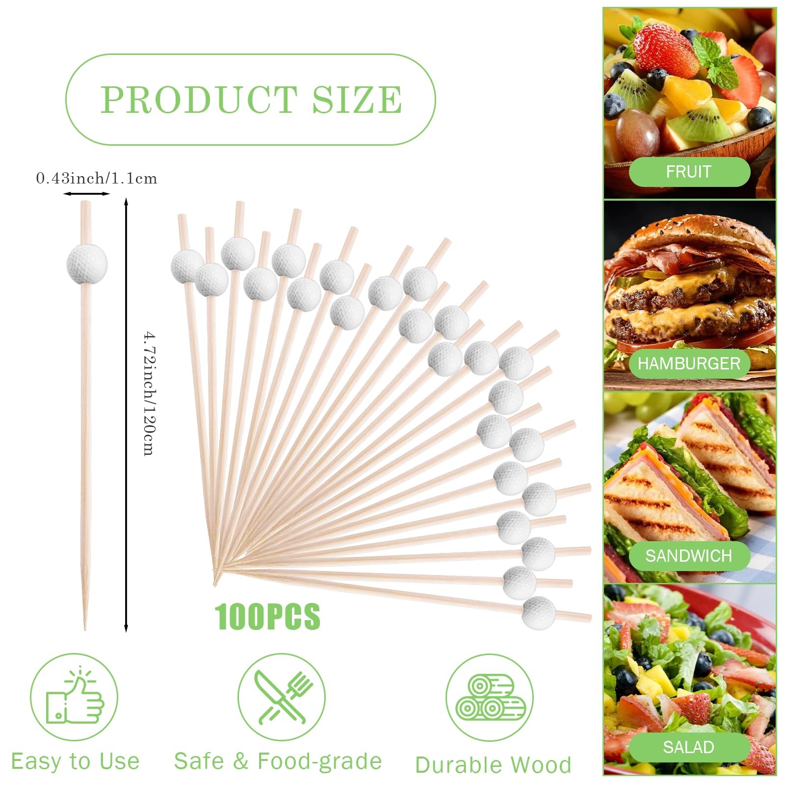 100 PCS 4.7 Inch Golf Cocktail Picks Theme Toothpicks Skewers Party Supplies