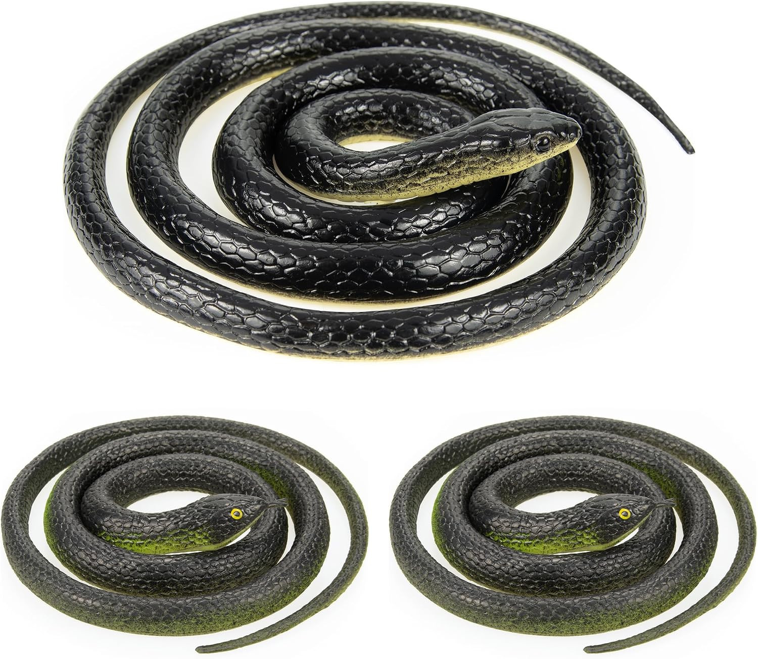 3 PCS 50″ Realistic Rubber Snake Fake Lifelike Toy Prank Joke Prop for Garden