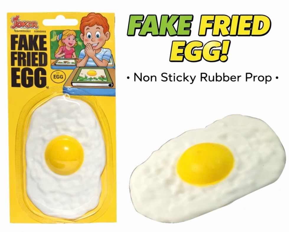 Fake FRIED FLAT RUBBER EGG Chicken Prop Yolk Gag Joke Prank Toy Play Food Funny