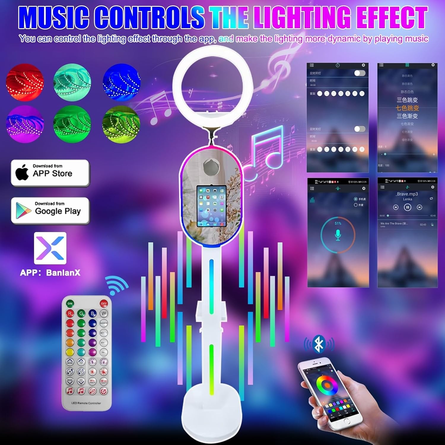 Portable Photo Booth Machine w/Music Sync Light Effects Selfie Booth for Parties