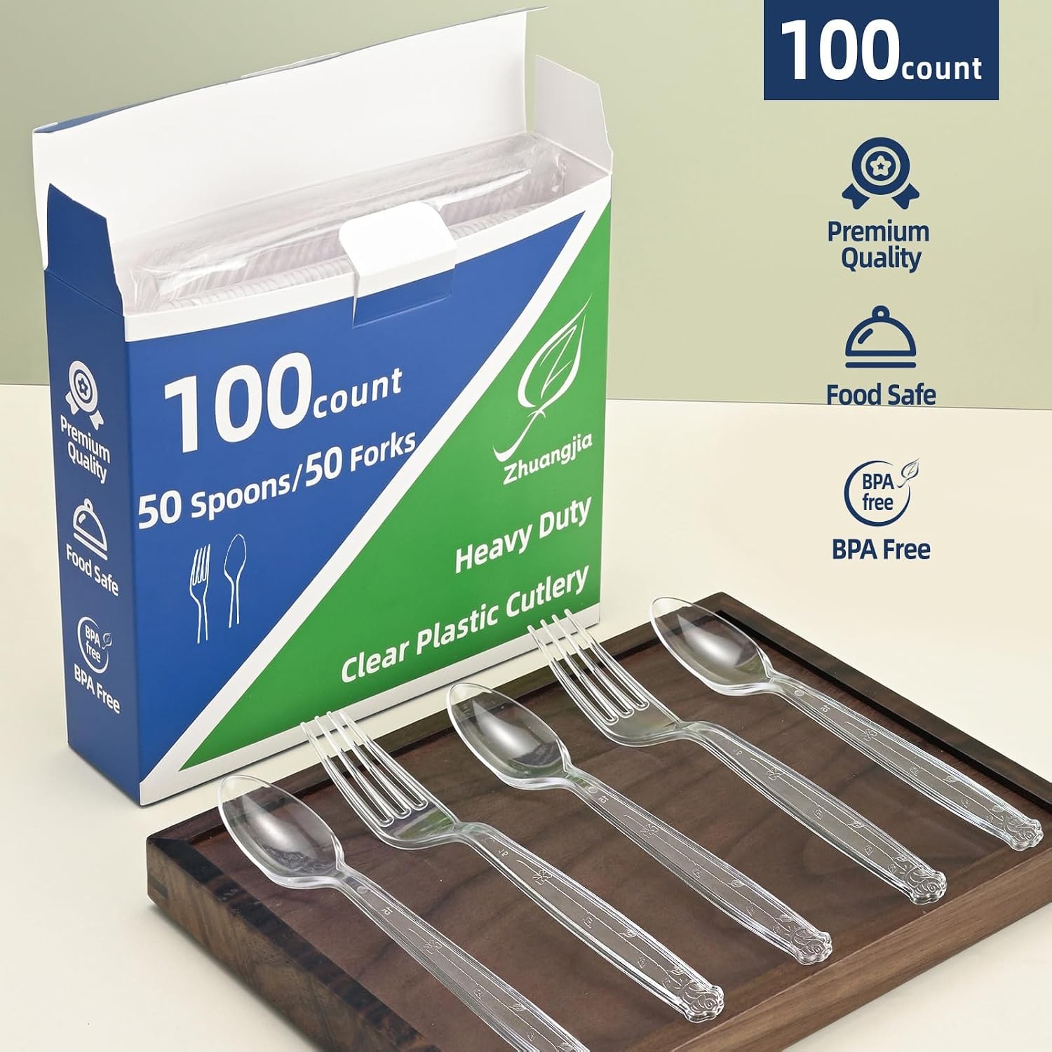 100-Pack Clear Plastic Spoons Disposable BPA-Heat Resistant Utensils for