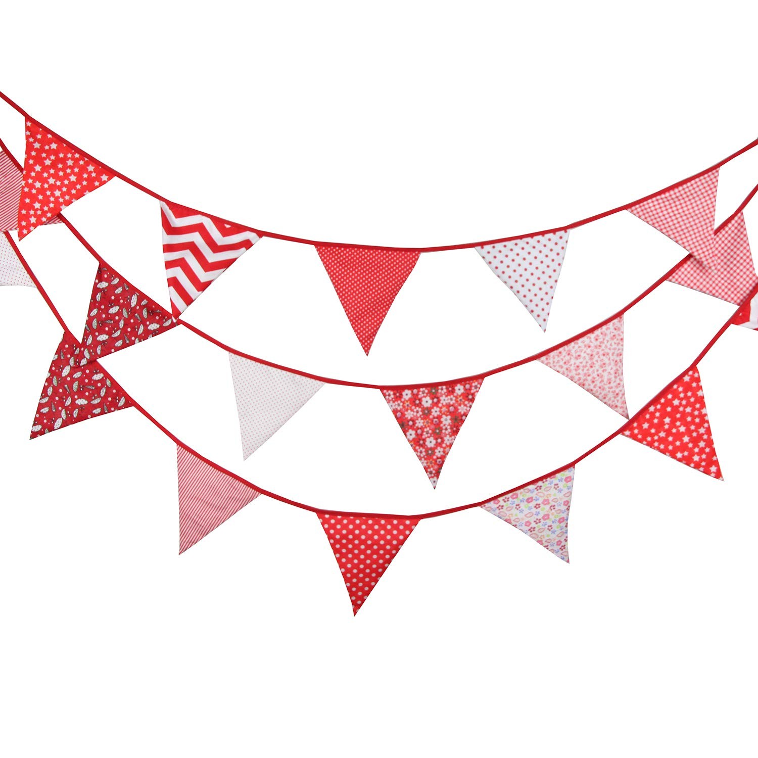 10M/32Ft Triangle Bunting Banner, 36 Pcs Cotton Fabric Flags Pennant Red