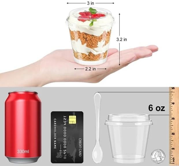 6 oz Mini Dessert Cups with Lids and Spoons 150 Pcs | Serves 50 | Small Plast…