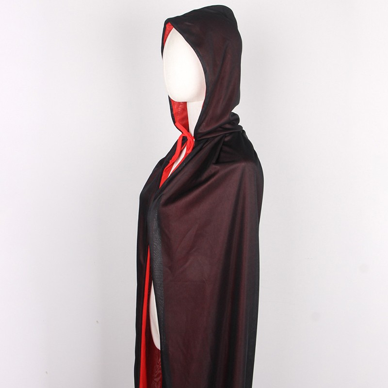On Hand Hooded Cape Adult Unisex Long Cloak Black Red Halloween Costume Dress