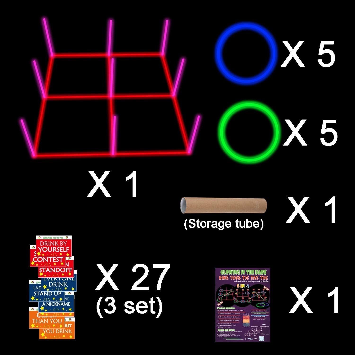 18.2 Inch 3-in-1 Glowing Ring Toss Tic Tac Toe Outdoor Game for Adults and Fa…