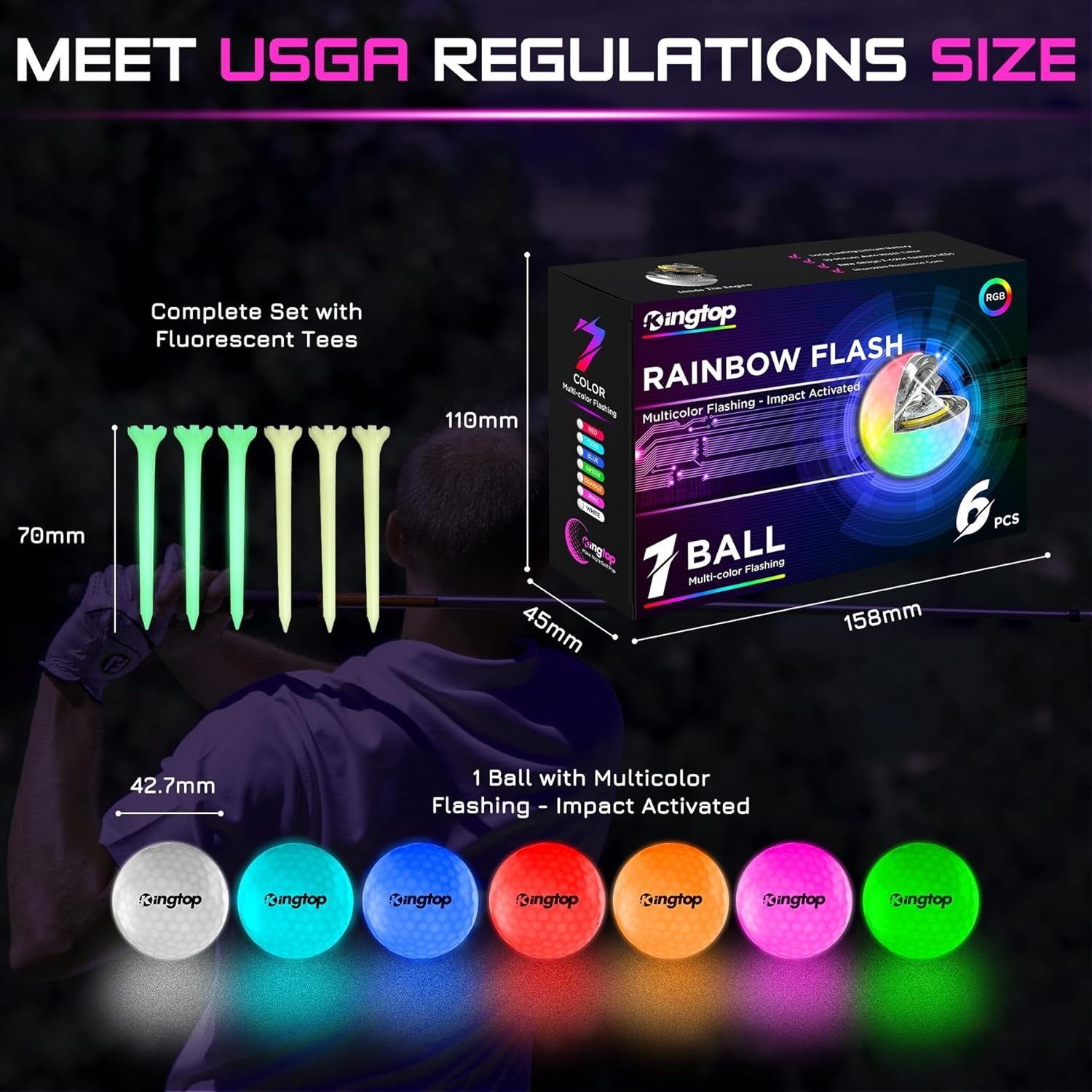 Upgraded Glow in the Dark Golf Balls – Super Bright Light up LED Golf Ball