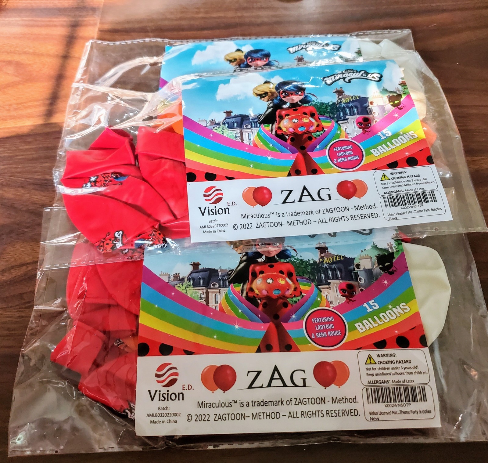 Lot of 2 Miraculous Ladybug 15-Count Party Balloons NEW Rena Rouge 30 Total