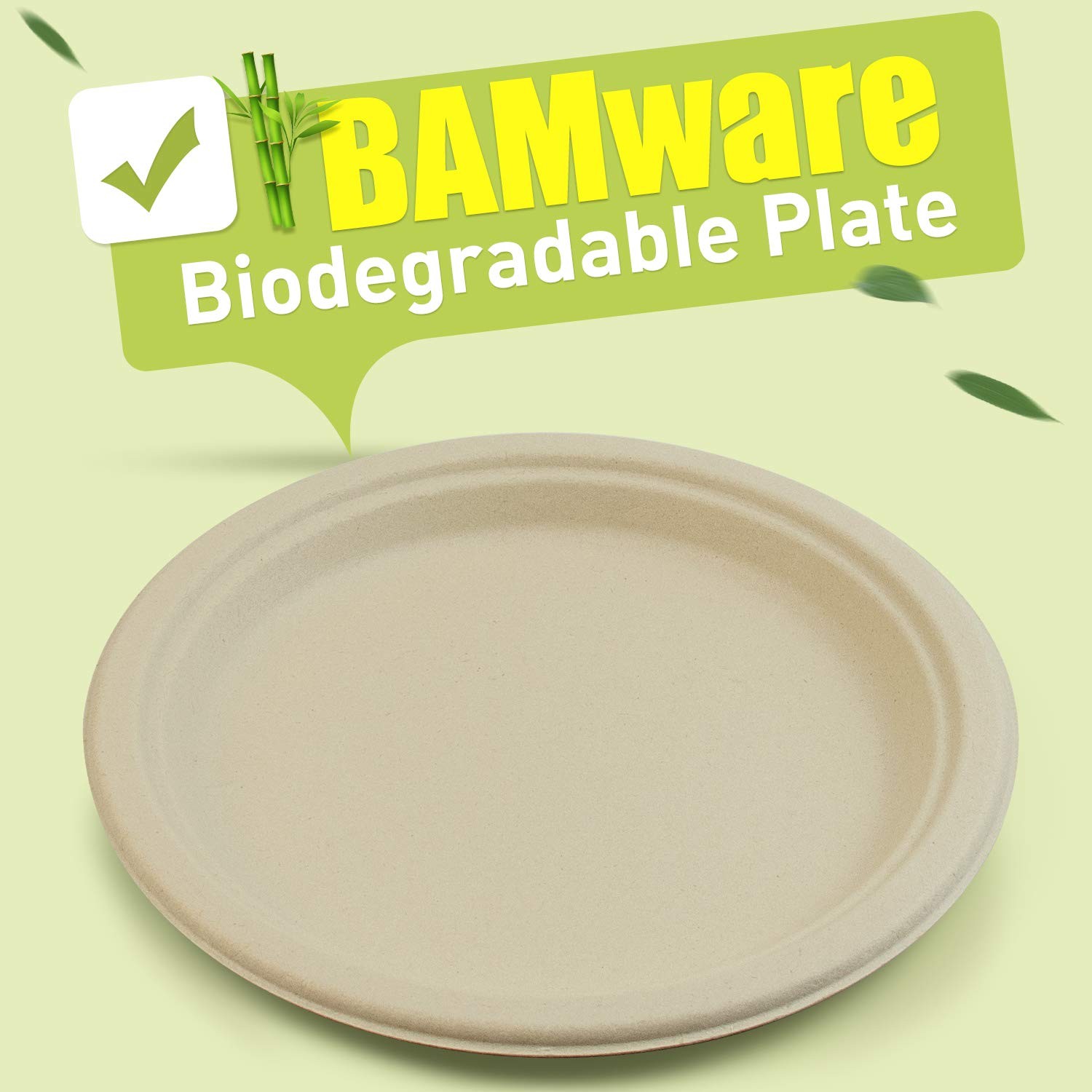 500 Count Bamboo Fiber Disposable Plates Compostable Takeout Party Catering
