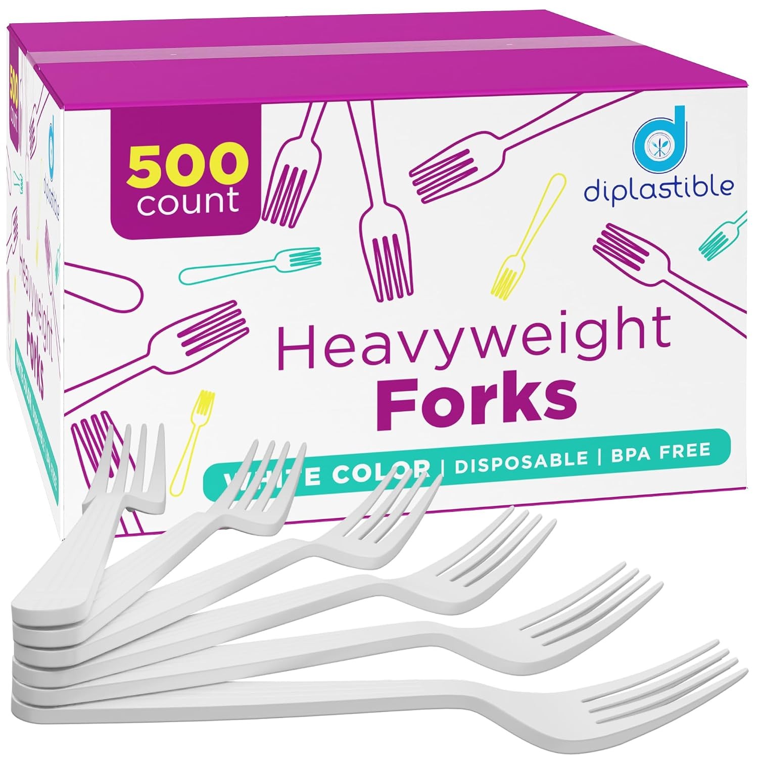 500 Count Heavyweight Disposable White Plastic Forks Party Pack Fork Set