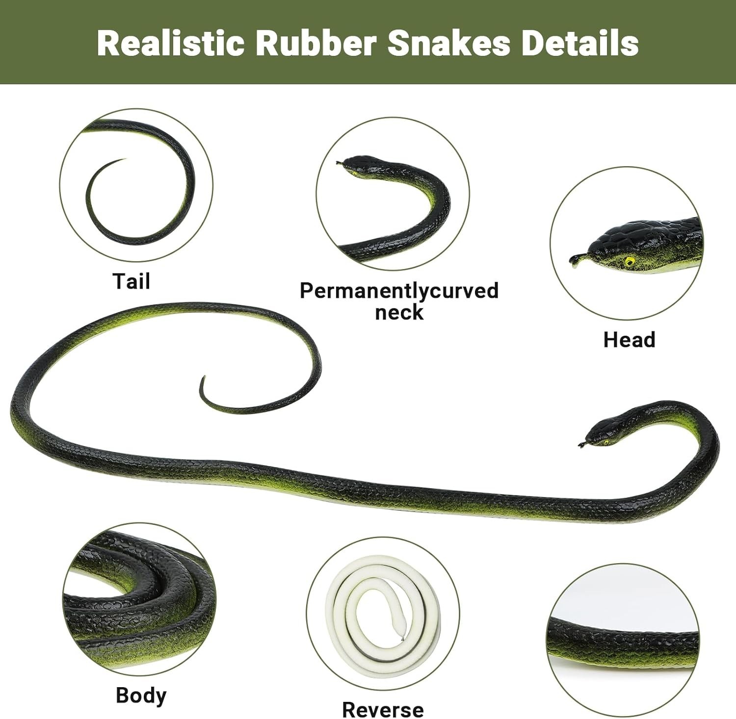 Realistic Rubber Snake, 2Pack Fake Snake Rubber Snakes Keep Birds Away,
