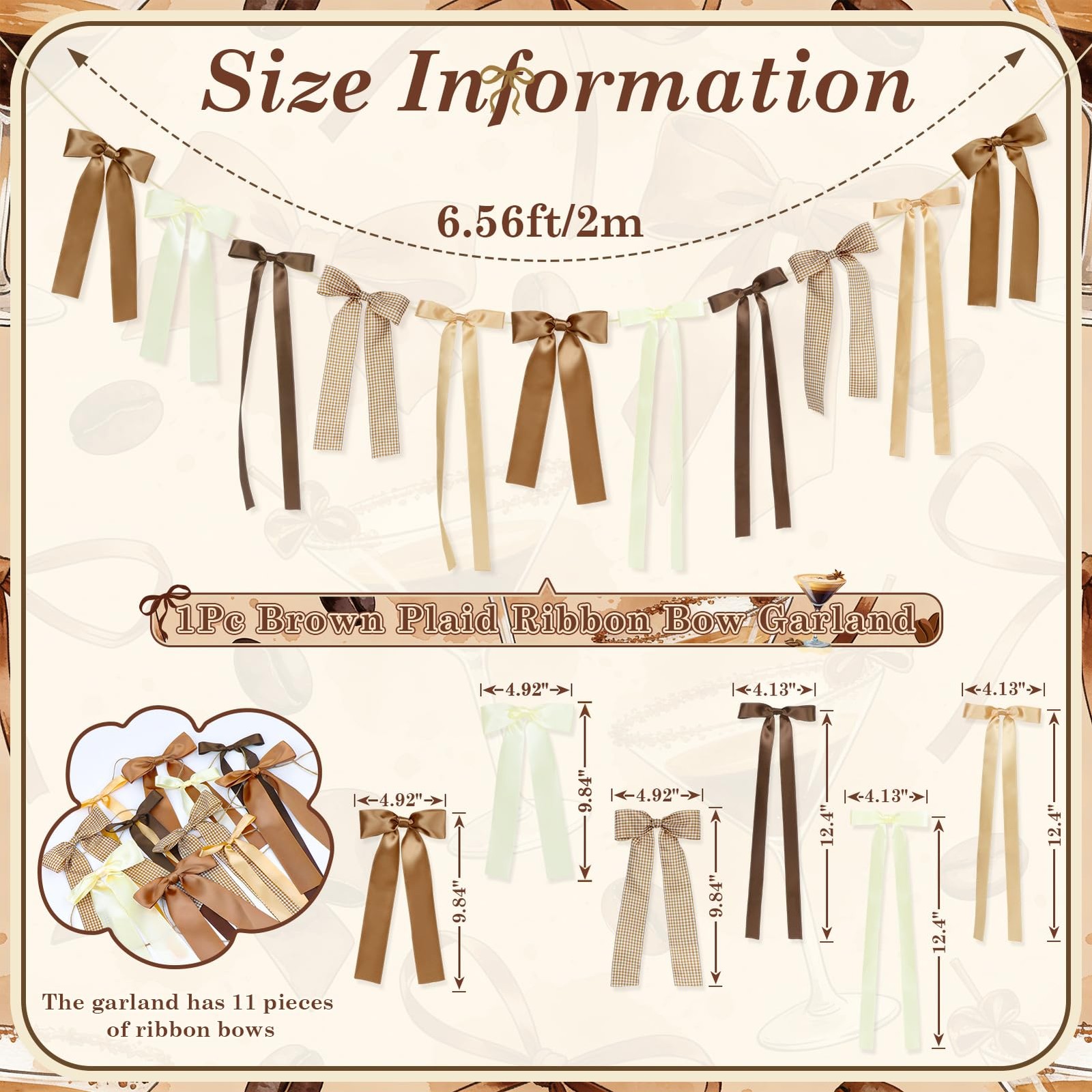 Brown Plaid Bow Garland Banner, Espresso Martini Theme Bow Garland Gingham Ri…