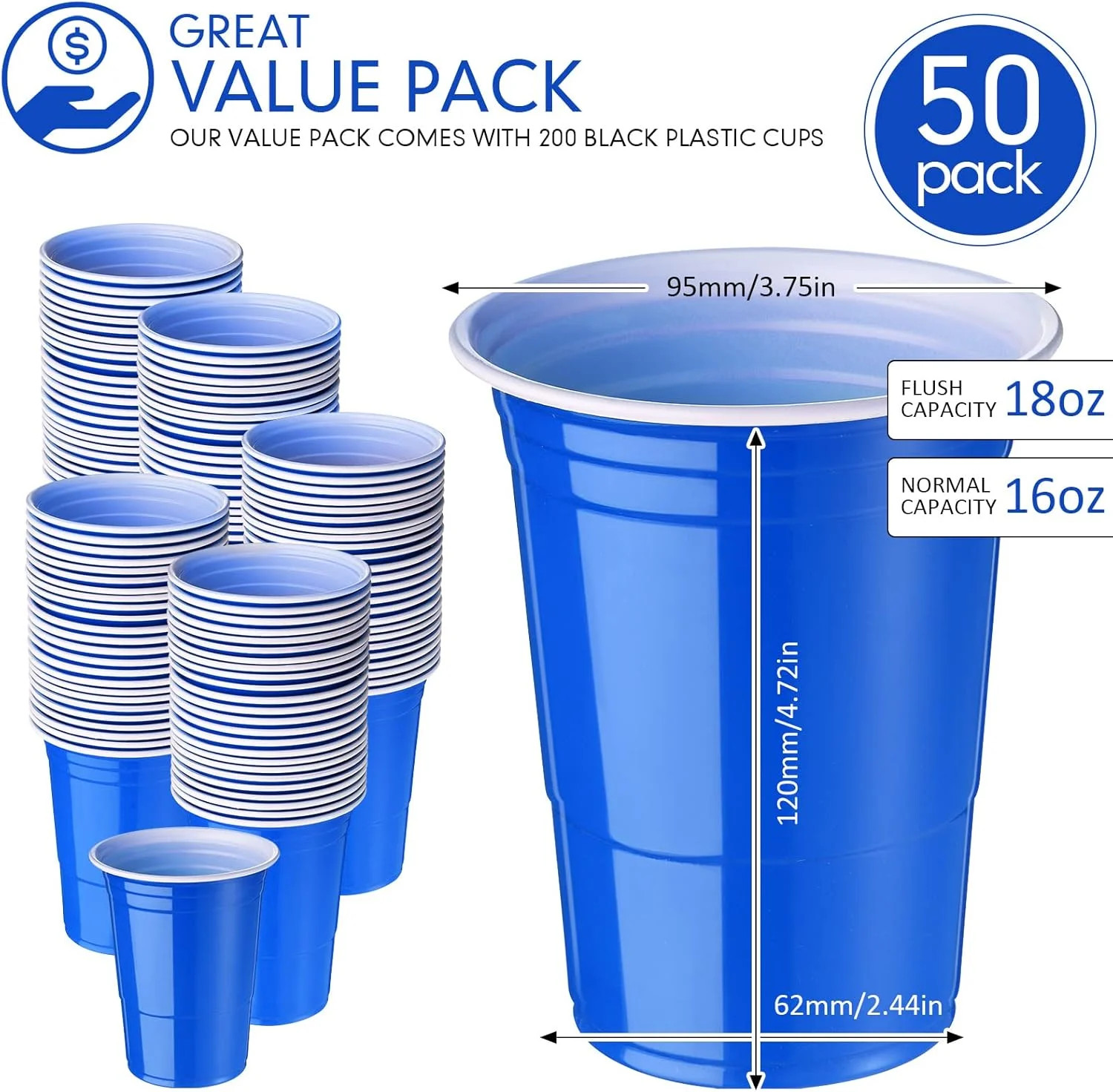 Mimorou Blue 200 Pack Plastic Cups 16 oz Disposable Cups for Party Wedding Hallo