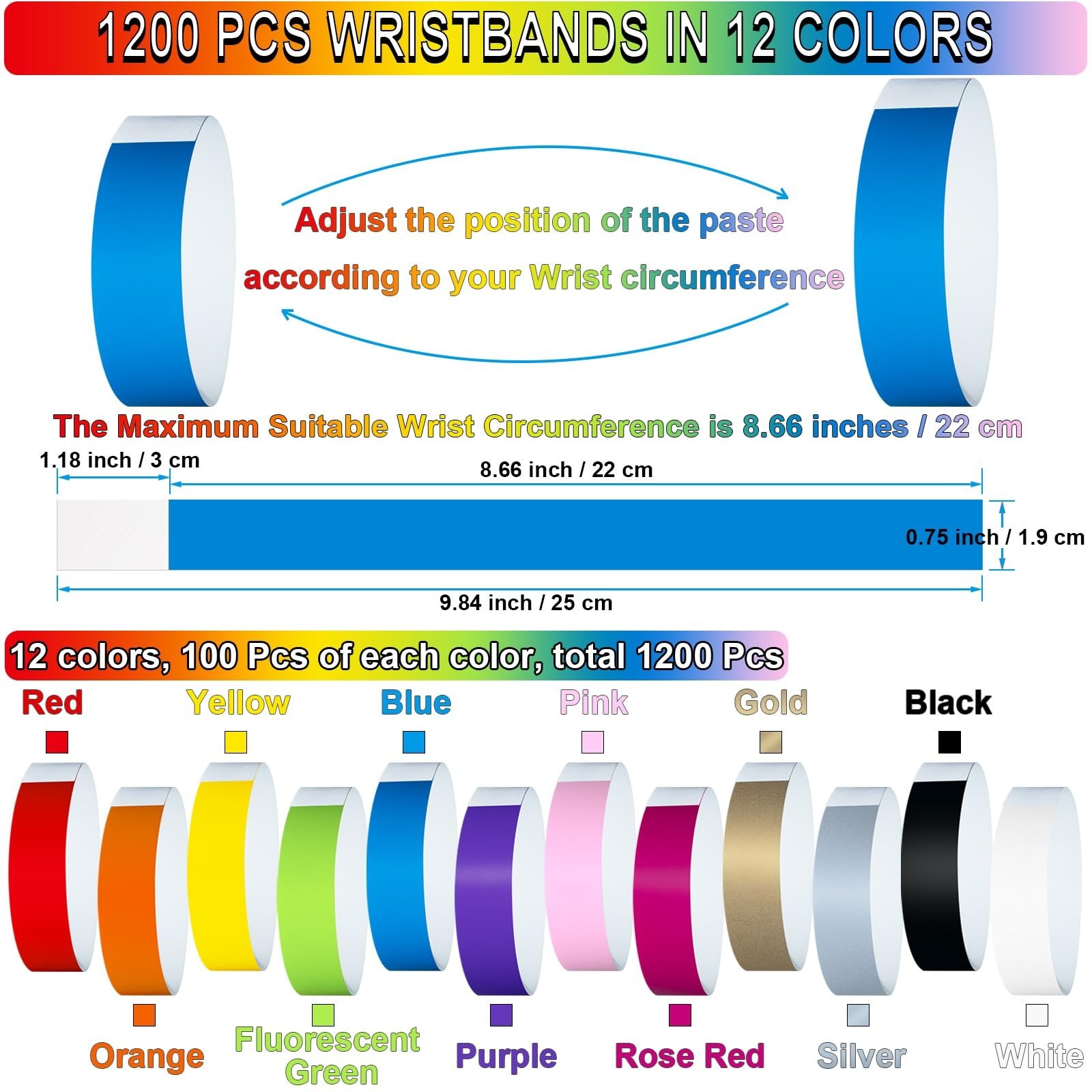 1200 Pcs Plastic Paper Wristbands for Events Neon Color Wrist Bands Concert I…