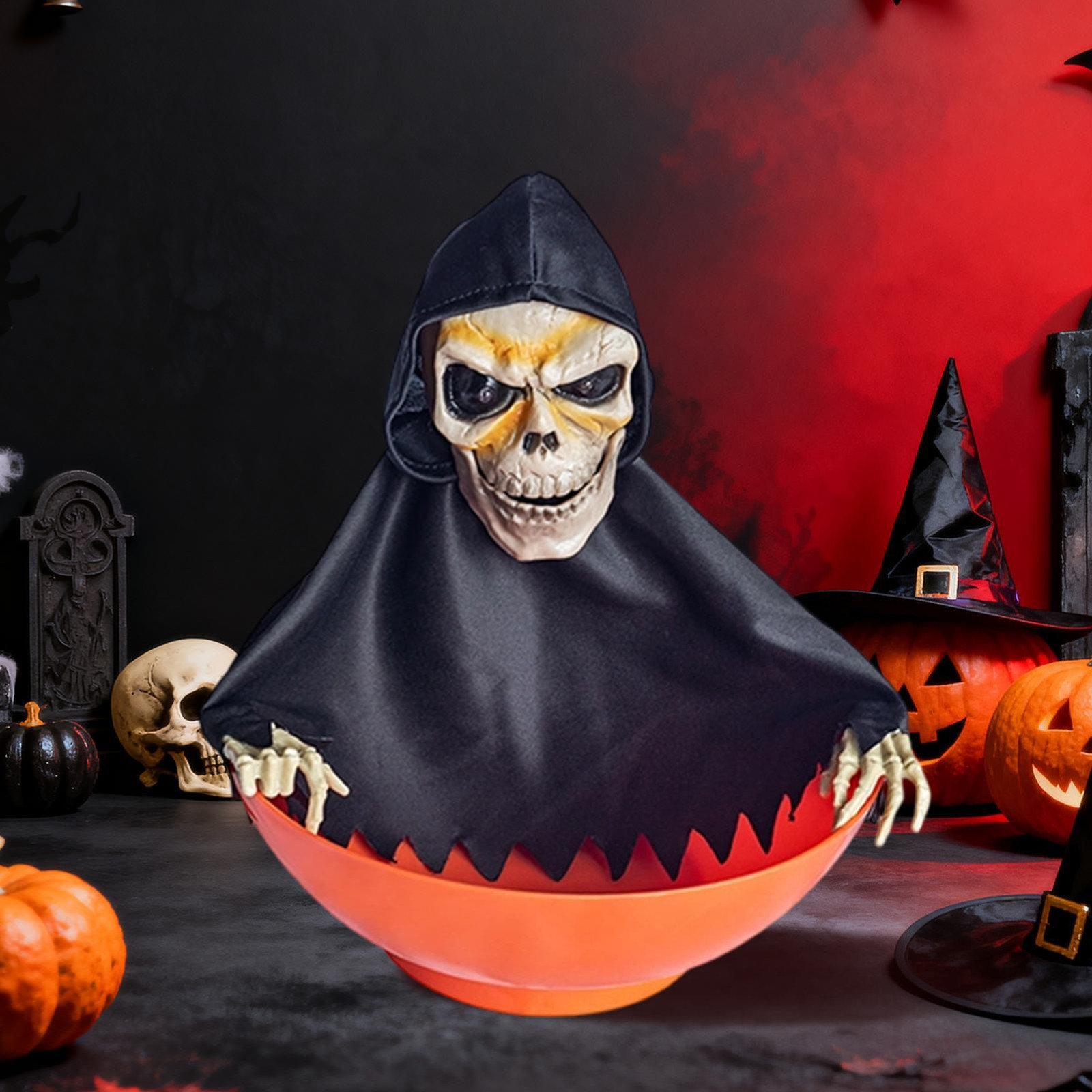 Halloween Candy Holder Animated Skeleton Holiday Decor Screaming Candy Dish