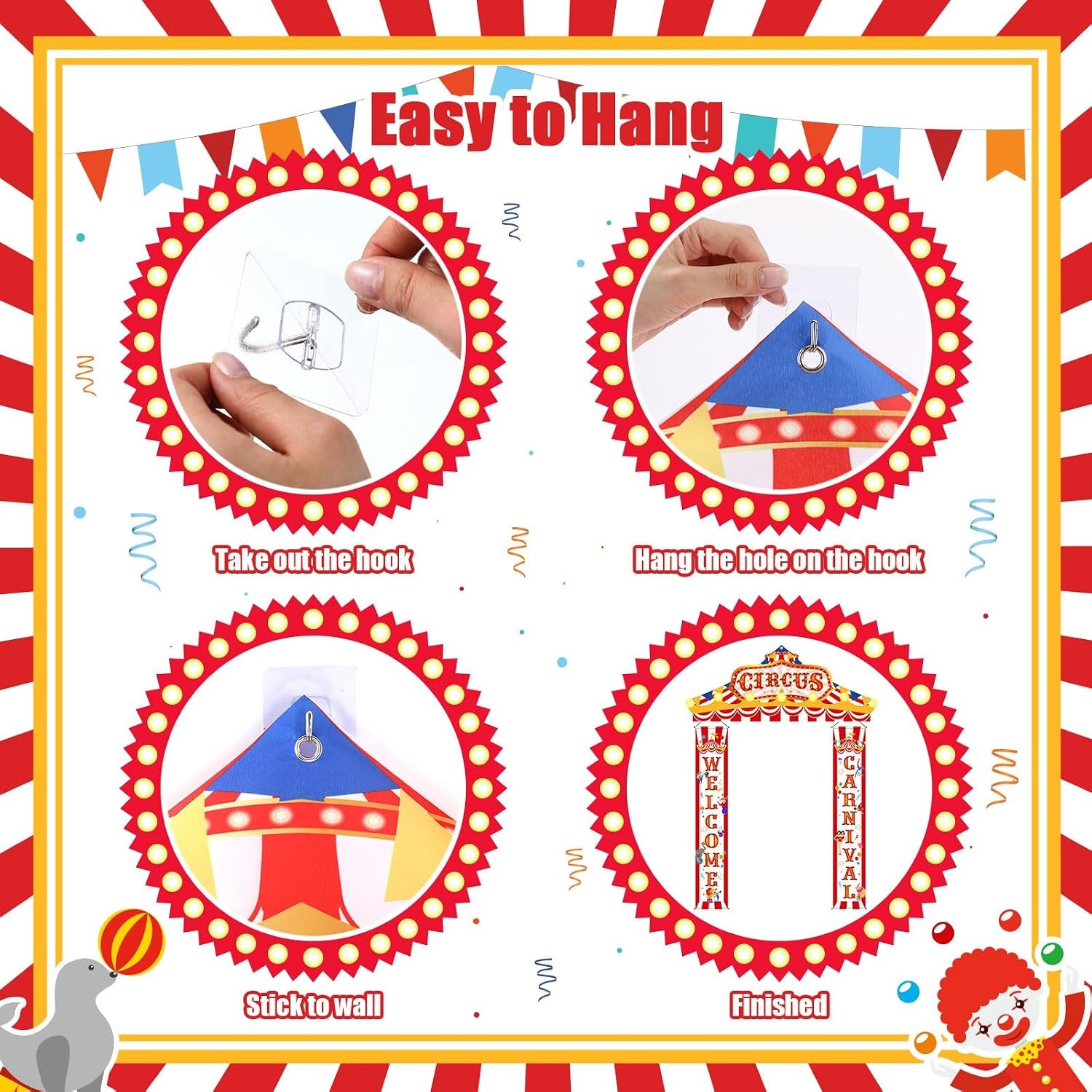 3 Pcs Carnival Circus Porch Banner Awning Door Welcome Birthday Party Decor Sets