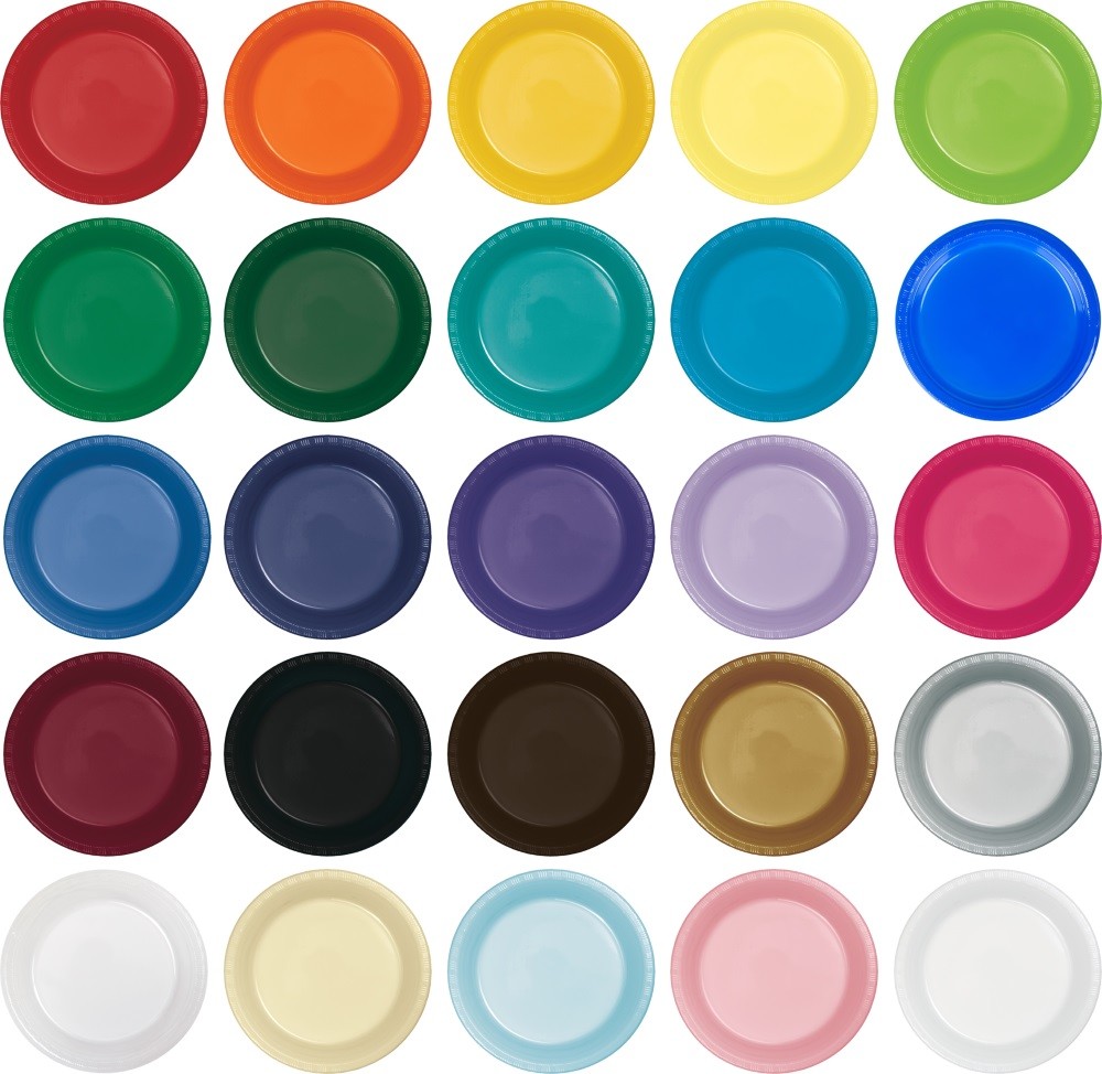 Small 7″ Plastic Disposable Plates -Vibrant Solid Colors Appetizer Dessert Party