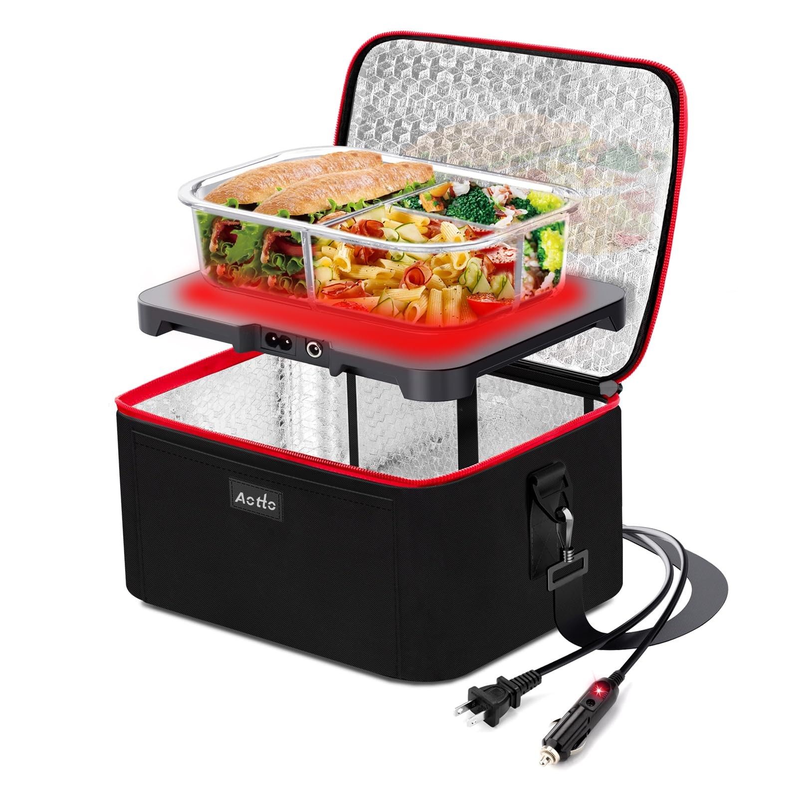 Aotto Portable Oven, Electric Lunch Box Food Heater – 12V/24V/110V 3-in-1 Car Fo