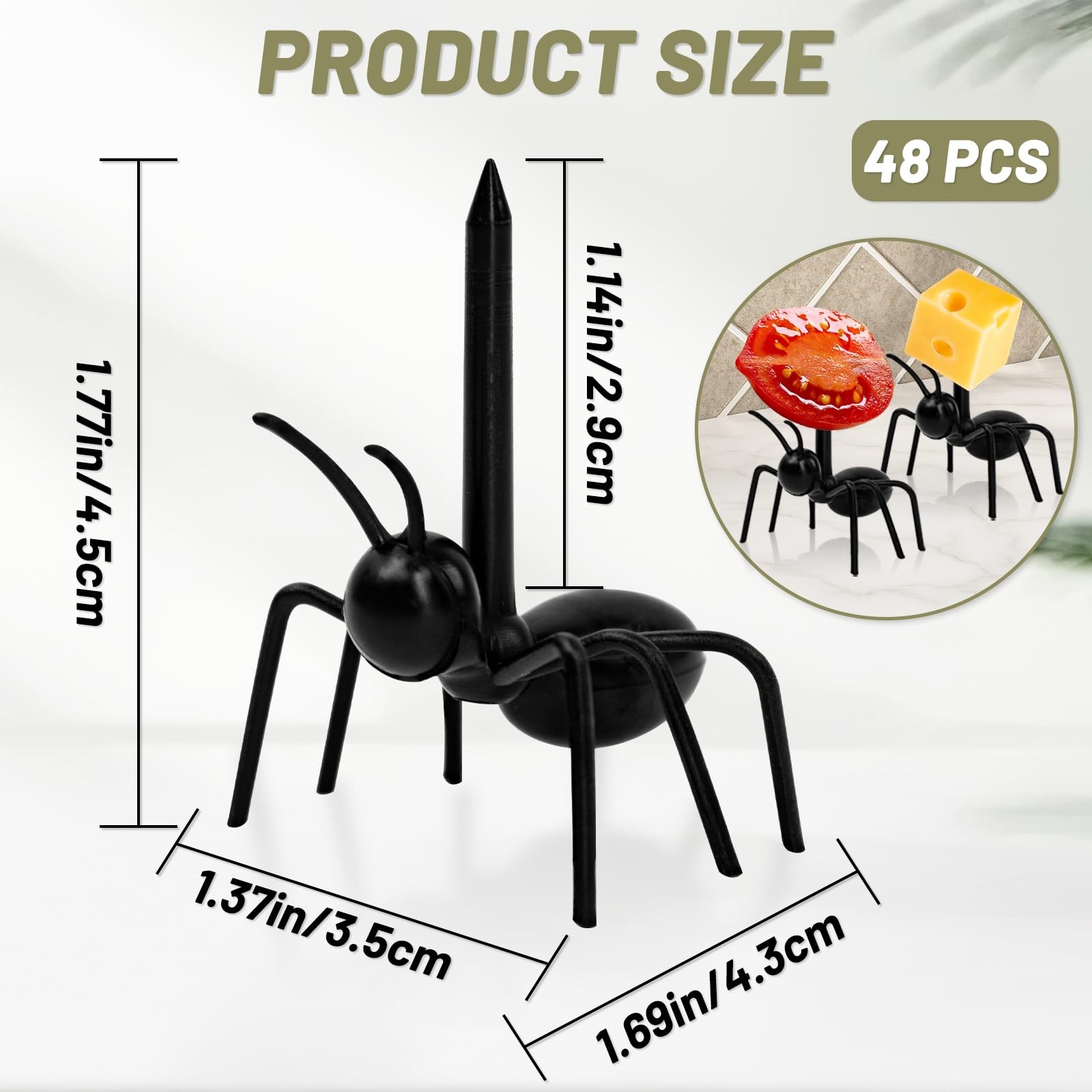 48 Pcs Ant Toothpicks, Reusable Plastic Toothpicks for Cake Snack Fruit Decor…
