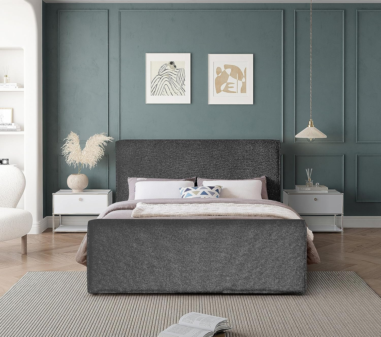 Stylusblack-F Stylus Collection Modern | Contemporary Boucle Fabric Full Bed wit