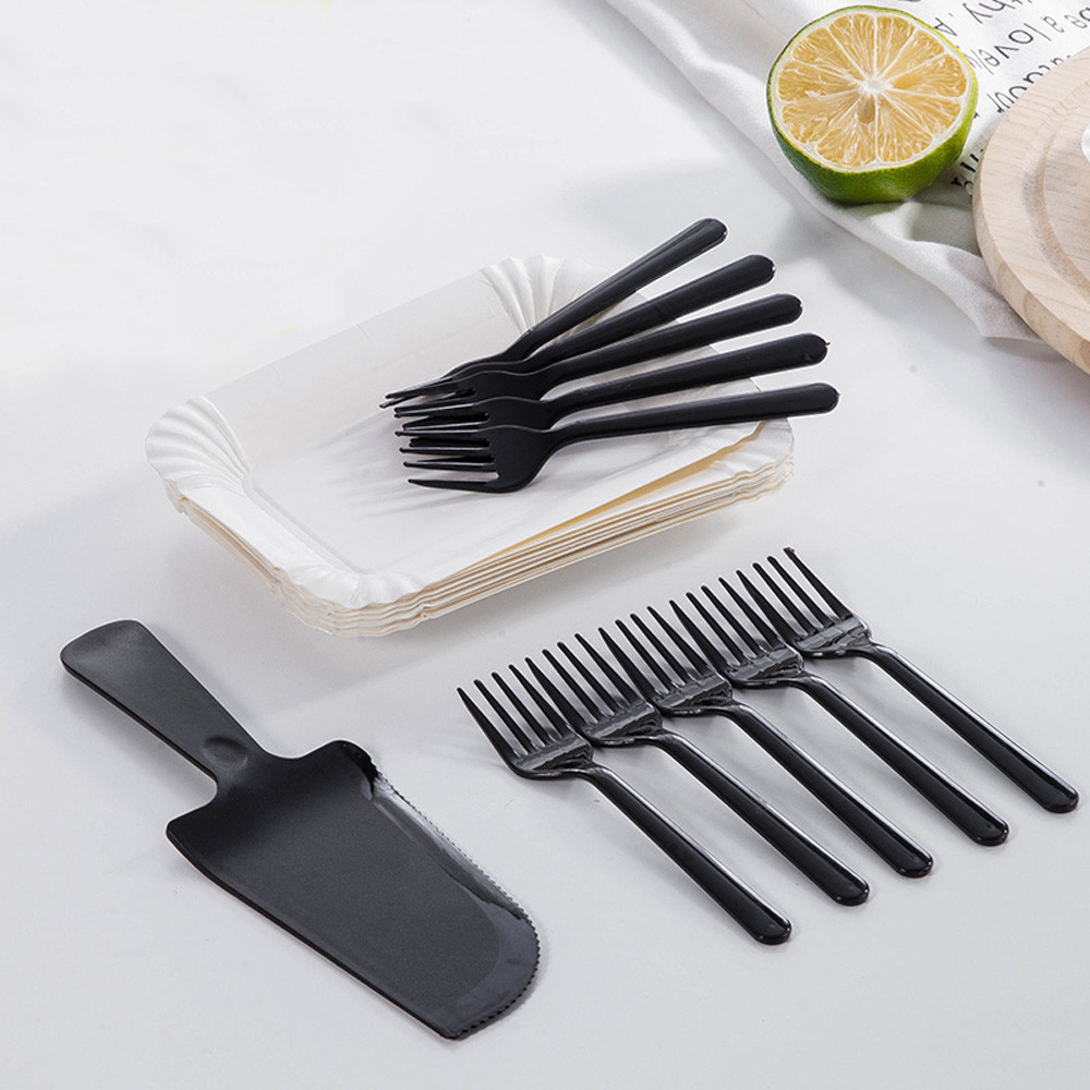 Set of Paper Plates, Forks, Cake Knife Plastic Disposable Party Events Birthdays
