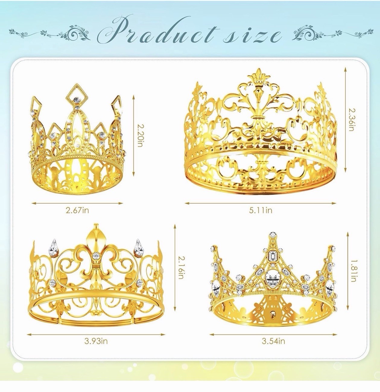4 Pcs Mini Crown Cake Topper Flower Bouquets Accessories, Metal Rhinestone Princ