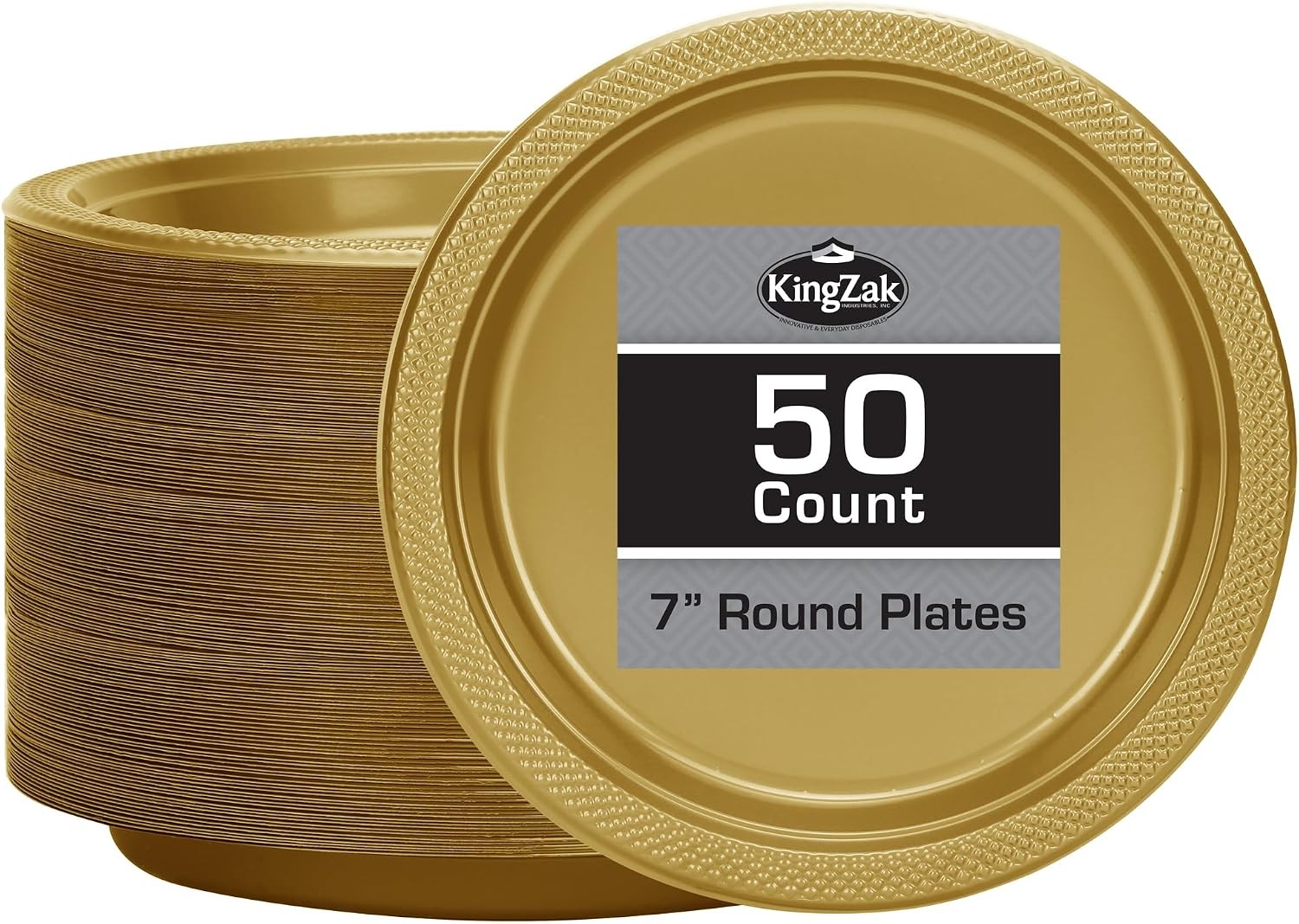 Gold Solid Color Premium Heavy Weight Plastic Appetizer Plate (7″) 50 Count –