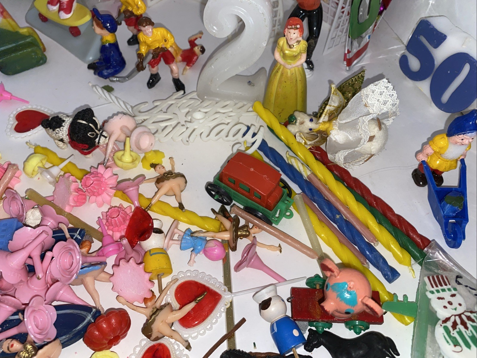 Vintage Lot Of Cake Toppers Ballerina’s Sports Flags Hearts, Christmas Gnome