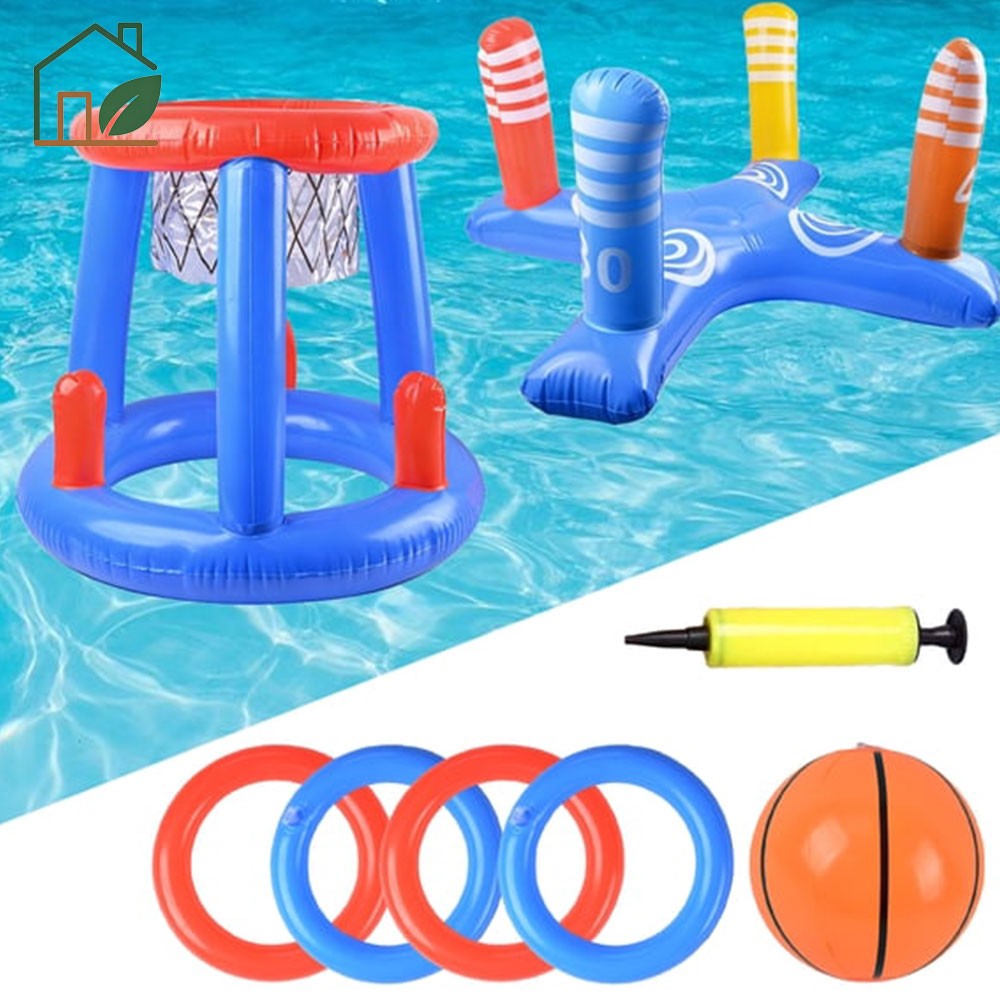 Inflatable Floating Swimming Pool Basketball Hoop Ring Toss Toys Game Set Summer