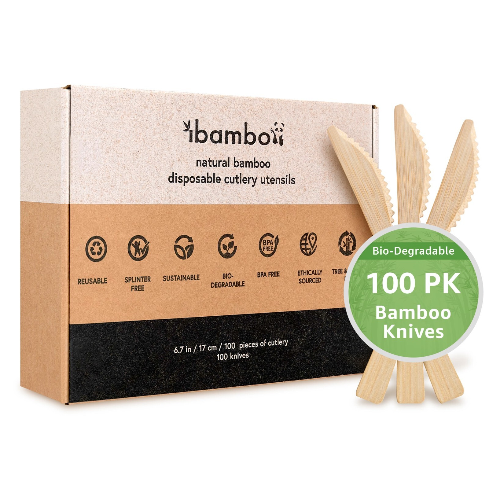 Ibambo 100% Bamboo Knives – 100 Compostable Knives, Disposable or Reusable