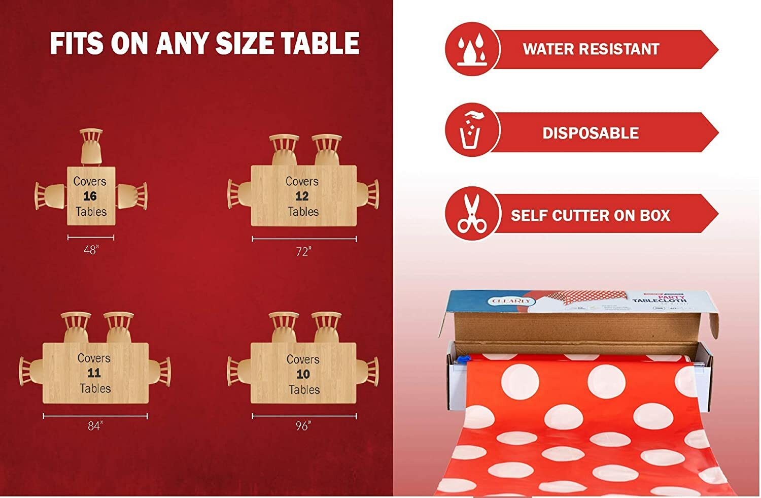 ClearlyElegant: Polka Dot Heavy Duty Plastic, Party Tablecloth Roll W/ Cutter.