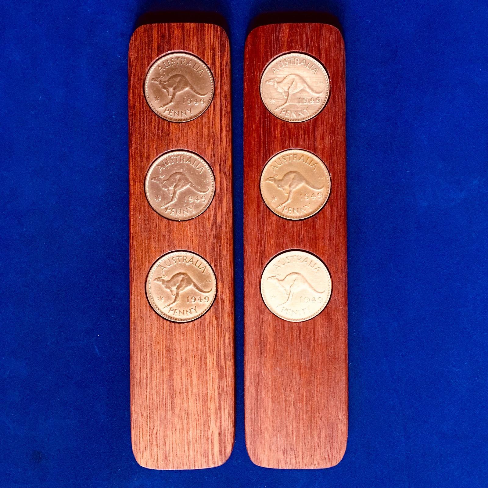 70th Birthday Gift Present Hardwood Two-Up Game 1954 Australian pennies two up