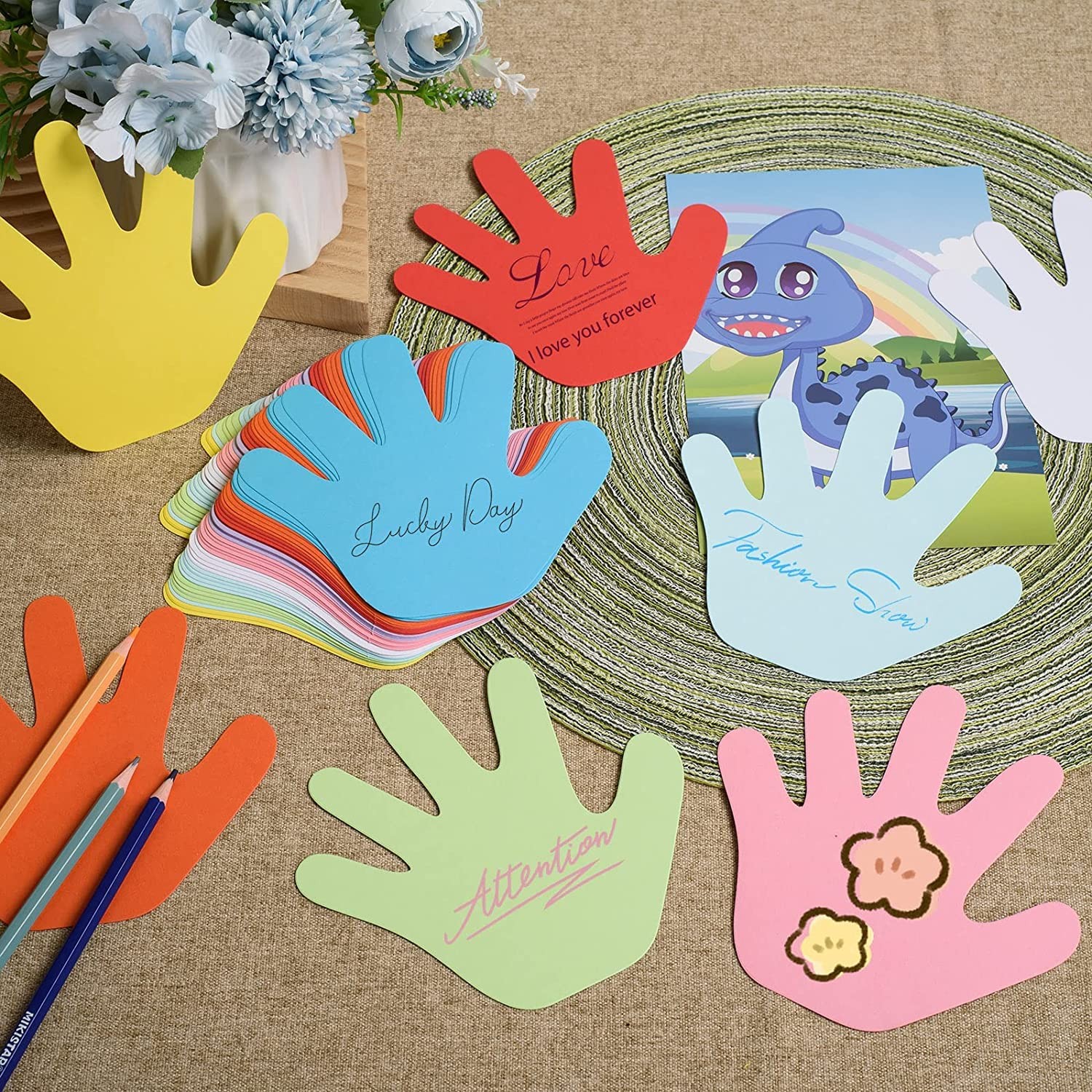 360 PCS Hand Cutouts Paper Shape Assorted Color Handprint Blank Creative DIY