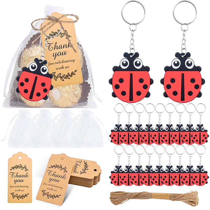 20 Set Ladybug Party Favors Include 20 Keychains,20 Thank You Tags And 20 Bag TO