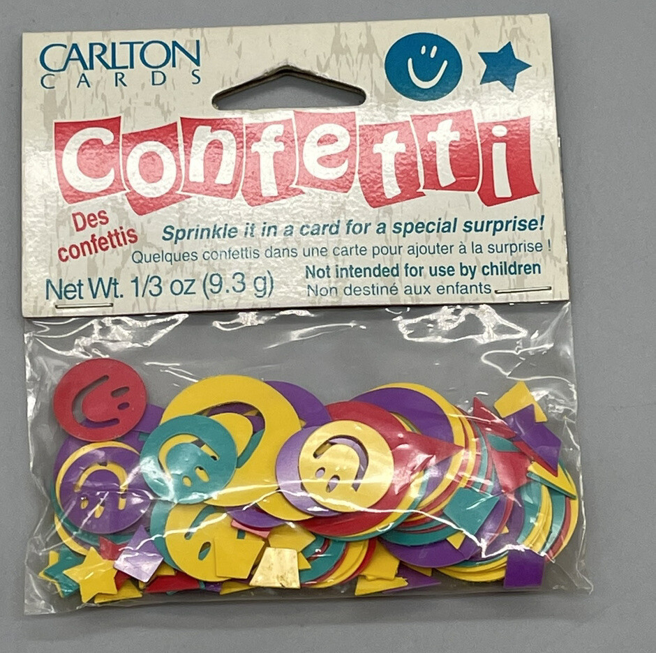 Vintage Carlton Cards Smiley Face Shaped Confetti 1/3 oz bag Multi Color Rainbow