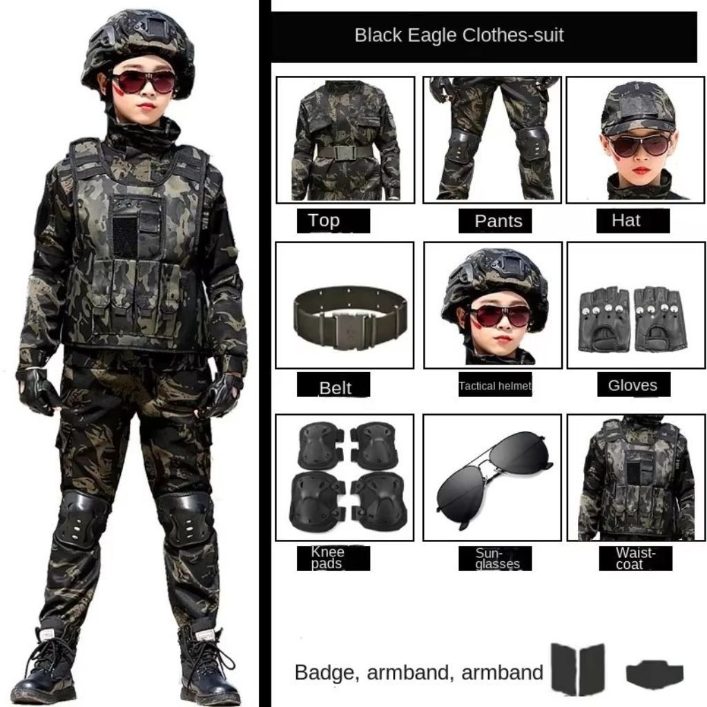 Kids Camouflage Costume Halloween Dress Up Role Play Outfit for Boys Girls