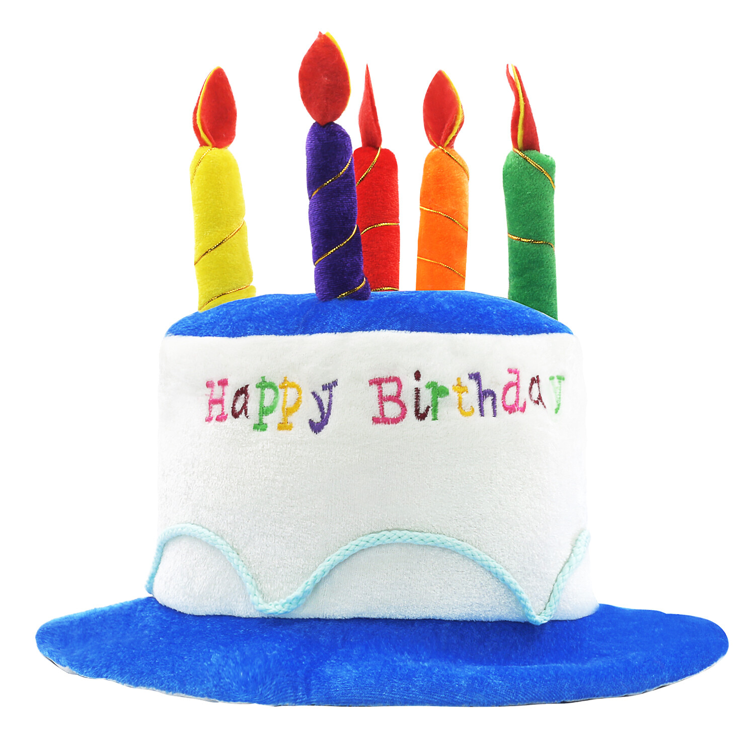 Blue Plush Happy Birthday Cake Hat Unisex Adult Size Fancy Dress Party Hats
