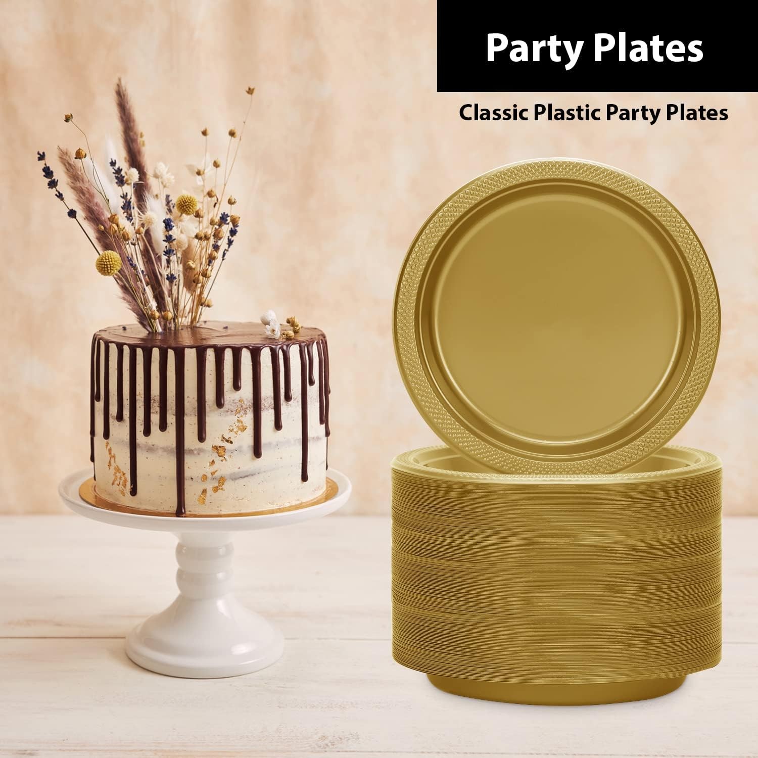 Gold Solid Color Premium Heavy Weight Plastic Appetizer Plate (7″) 50 Count –