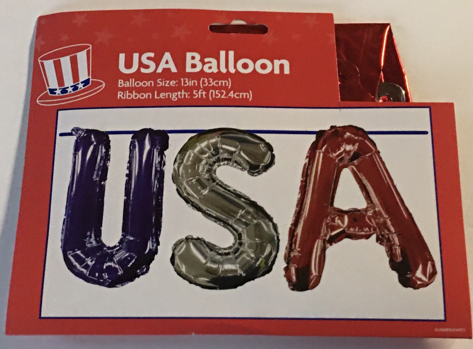 USA Balloon Banner 13” Letters Red, Silver & Blue Patriotic America