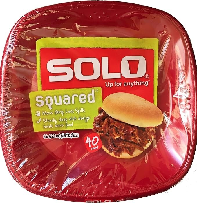 SOLO Squared Plastic Plates Red 9″ Quantity 40 Deep Dish with Grip Dimples