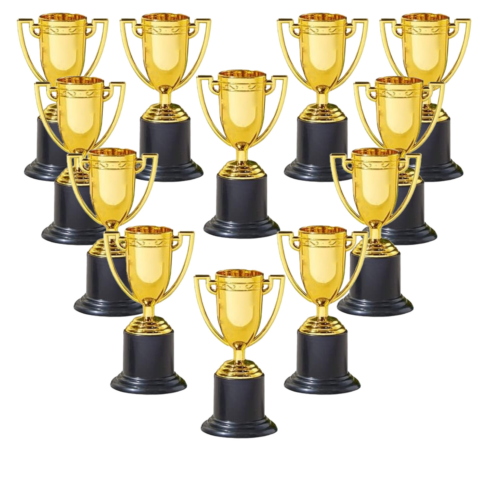 Small Gold Trophies – 12 Pack. (4″) Plastic. Bulk Mini Trophy Cups.