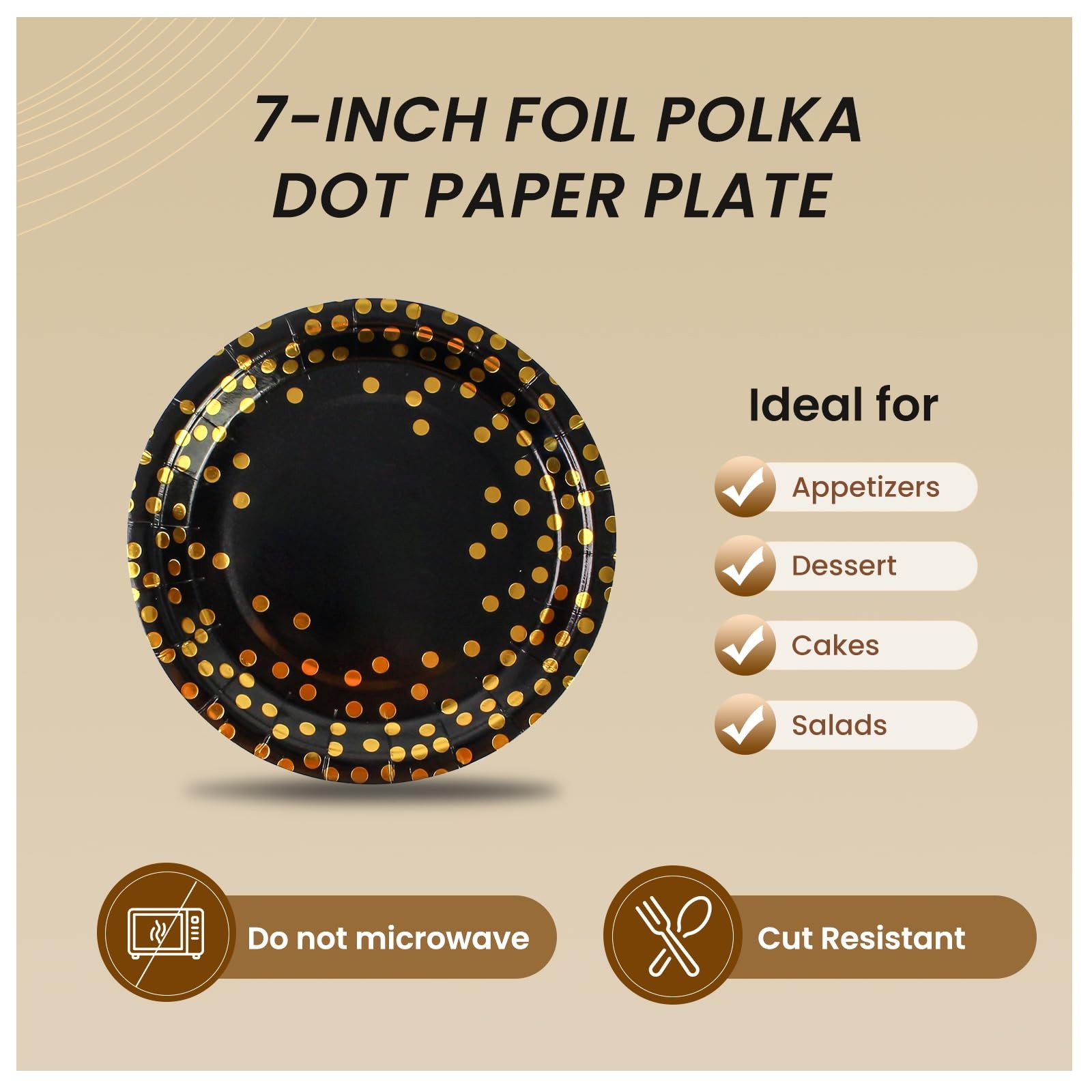 75PCS Paper Plates and Napkins Set – Black and Gold Dot Disposable Party Dinn…