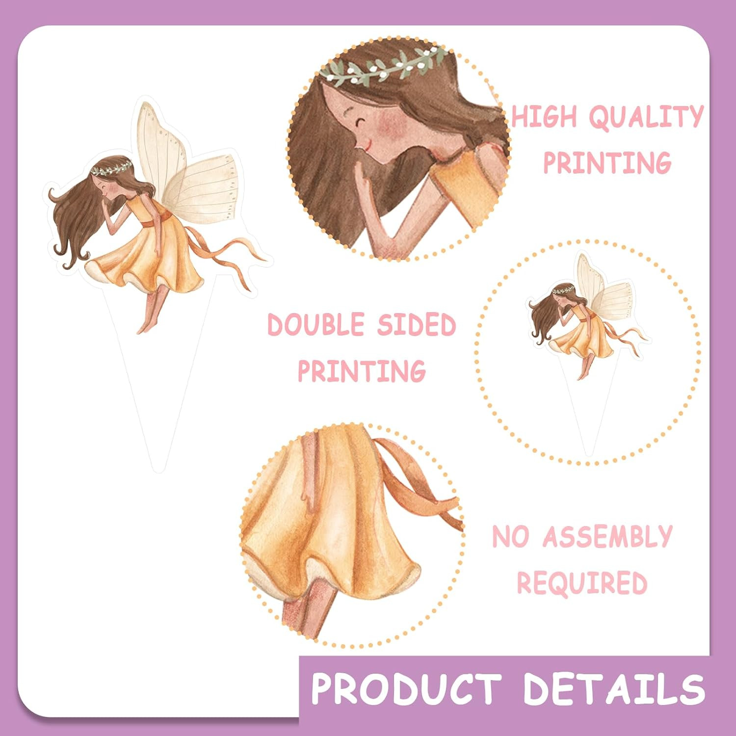 Fairy Cupcake Toppers for Birthday Party – Pack of 48, Double-Side, NO DIY, Fair