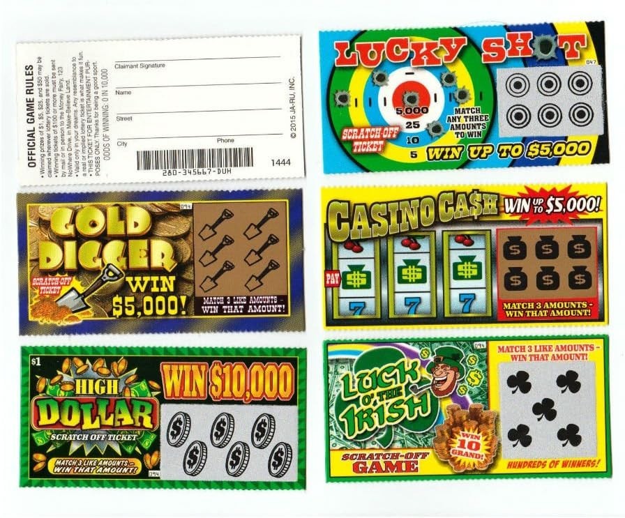 5 Phony Fake All Winning Scratch Off Lottery Tickets -Joke- Prank- Gag